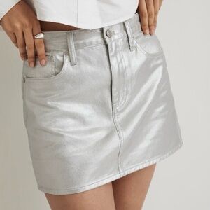 Madewell Aimee Song Metalic Silver Denim Mini Skirt Rave Club Party Futuristic M